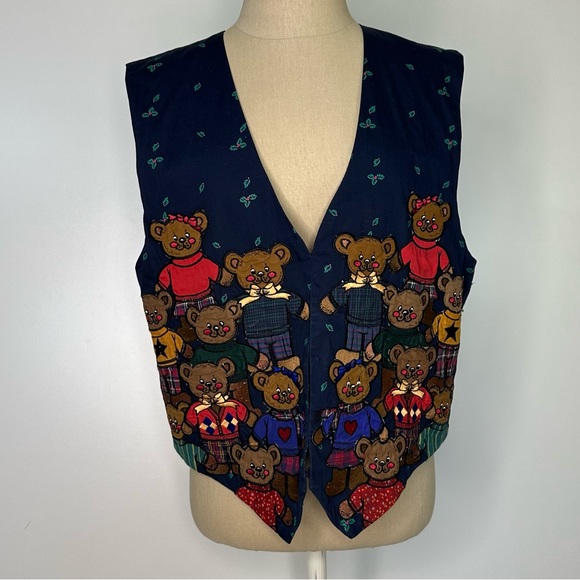 Vintage Christmas Teddy Bear Vest medium - Picture 14 of 16